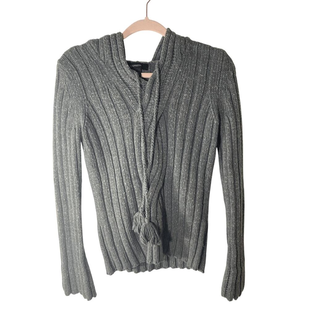 Express Women's Wool Heathered Gray Rug Carpet Patterned Texture Hoodie